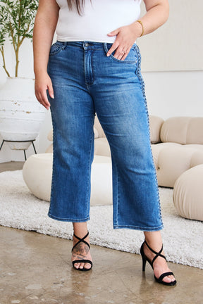 Judy Blue Full Size Braid Side Detail Wide Leg Jeans-True and Wild