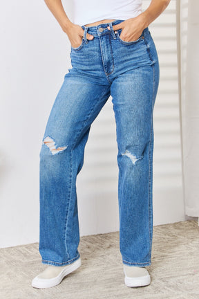 Judy Blue Full Size High Waist Distressed Straight-Leg Jeans-True and Wild