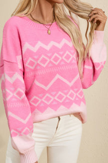 Geometric Drop Shoulder Long Sleeve Sweater