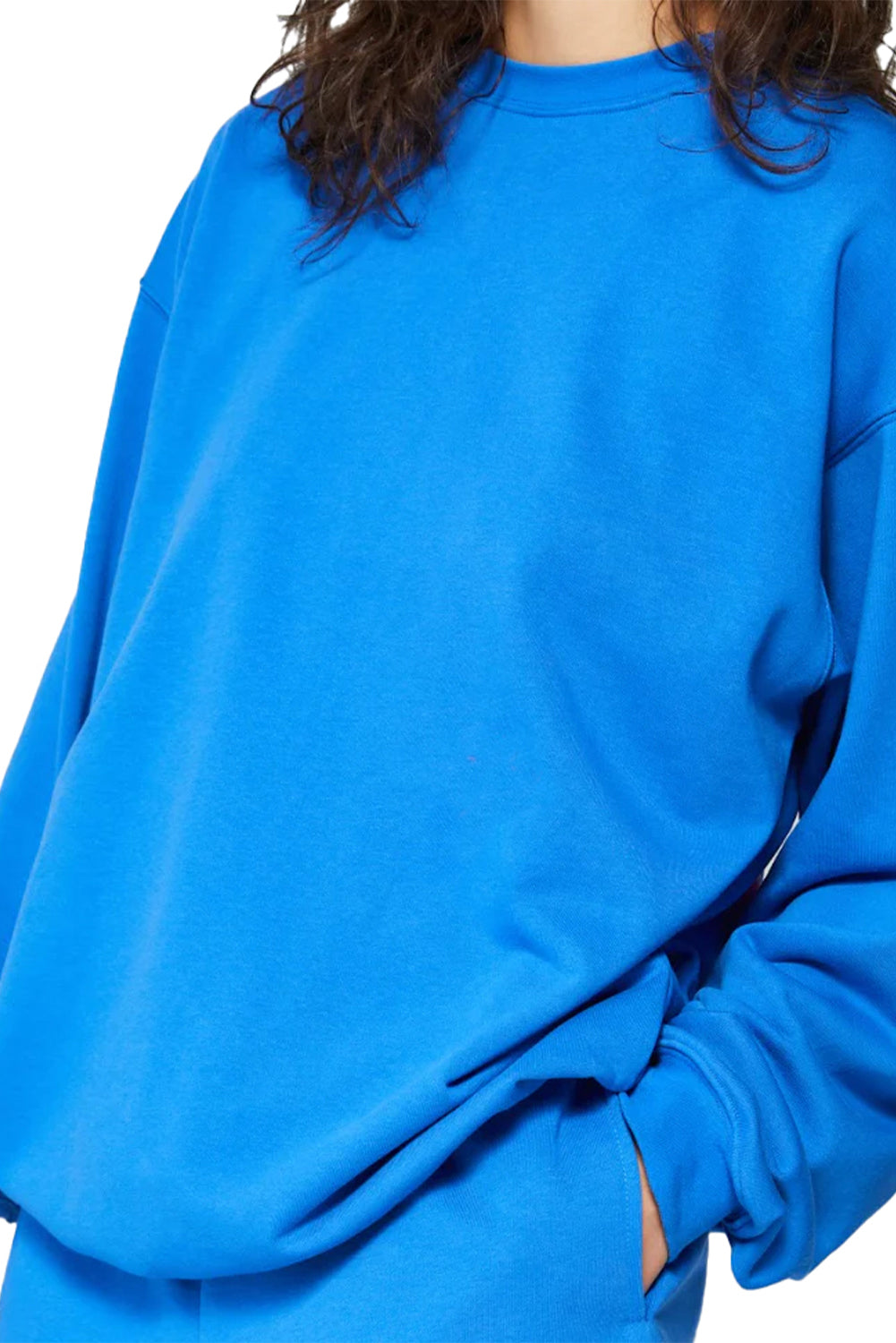 Sky Blue Plain Round Neck Loose Fit Sweatshirt