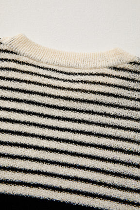 Black White Striped Sleeveless Knit Top-True and Wild