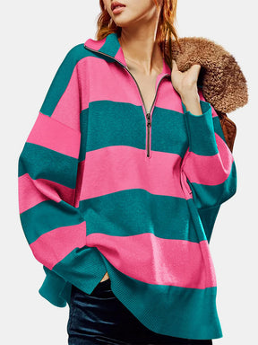 Color Block Half Zip Long Sleeve Sweater-True and Wild