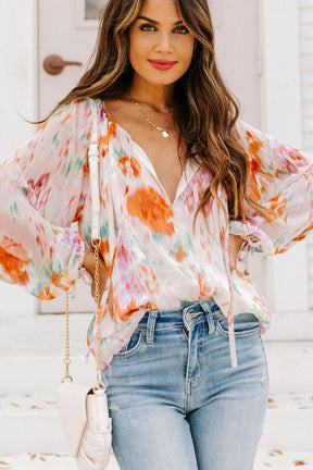 Printed Tie Neck Long Sleeve Blouse