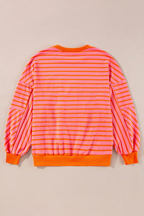 Blue Stripe Drop Shoulder Crew Neck Loose Sweatshirt-True and Wild