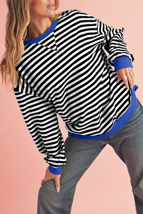 Black Stripe Contrast Edge Cross Seam Oversized Sweatshirt-True and Wild