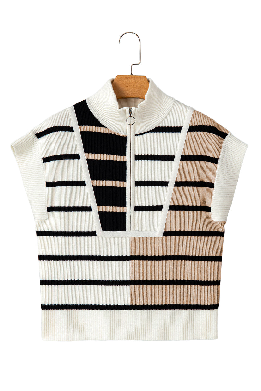 Sky Blue Stripe Quarter Zip Collar Knit Vest