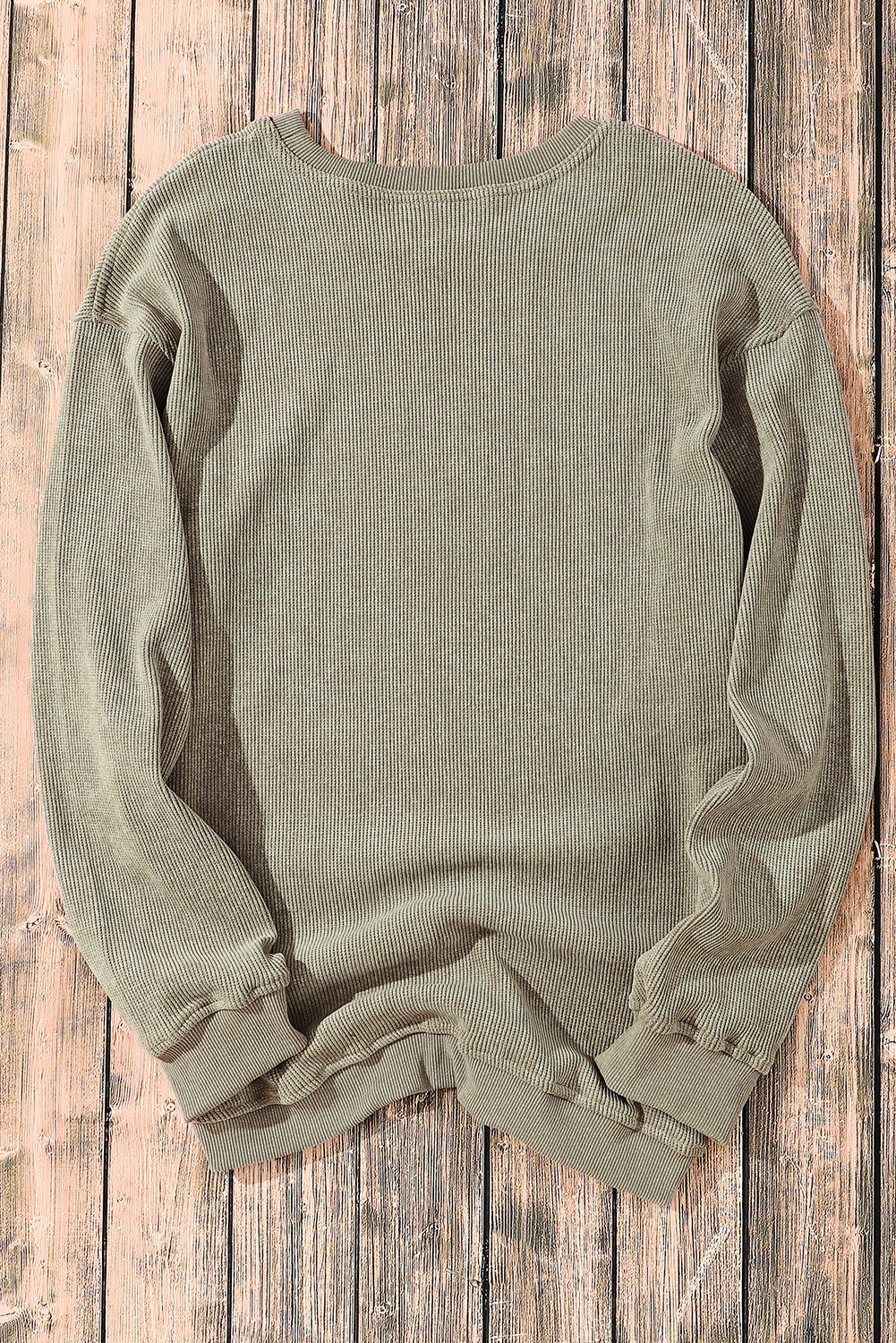 Pink Solid Ribbed Round Neck Pullover Sweatshirt-True and Wild