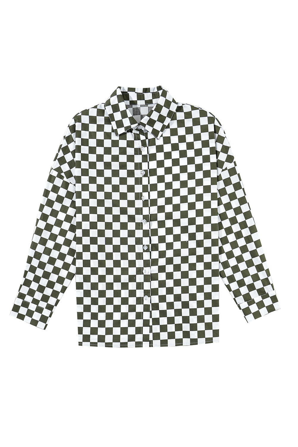 Green Checkerboard Print Drop Shoulder Loose Blouse-True and Wild