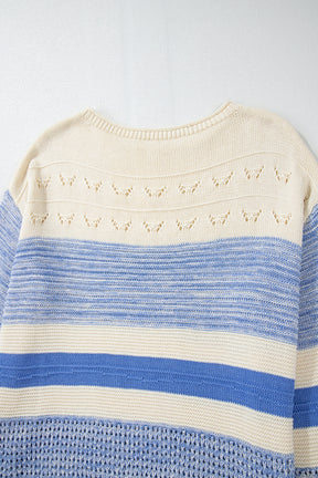 Contrast Round Neck Long Sleeve Sweater-True and Wild