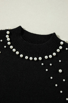 Pearl Detail Mock Neck Long Sleeve Sweater-True and Wild