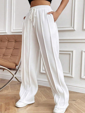 Drawstring Elastic Waist Pants with Pockets-True and Wild