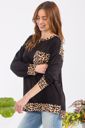 Celeste Full Size Leopard Round Neck Dropped Shoulder T-Shirt-True and Wild