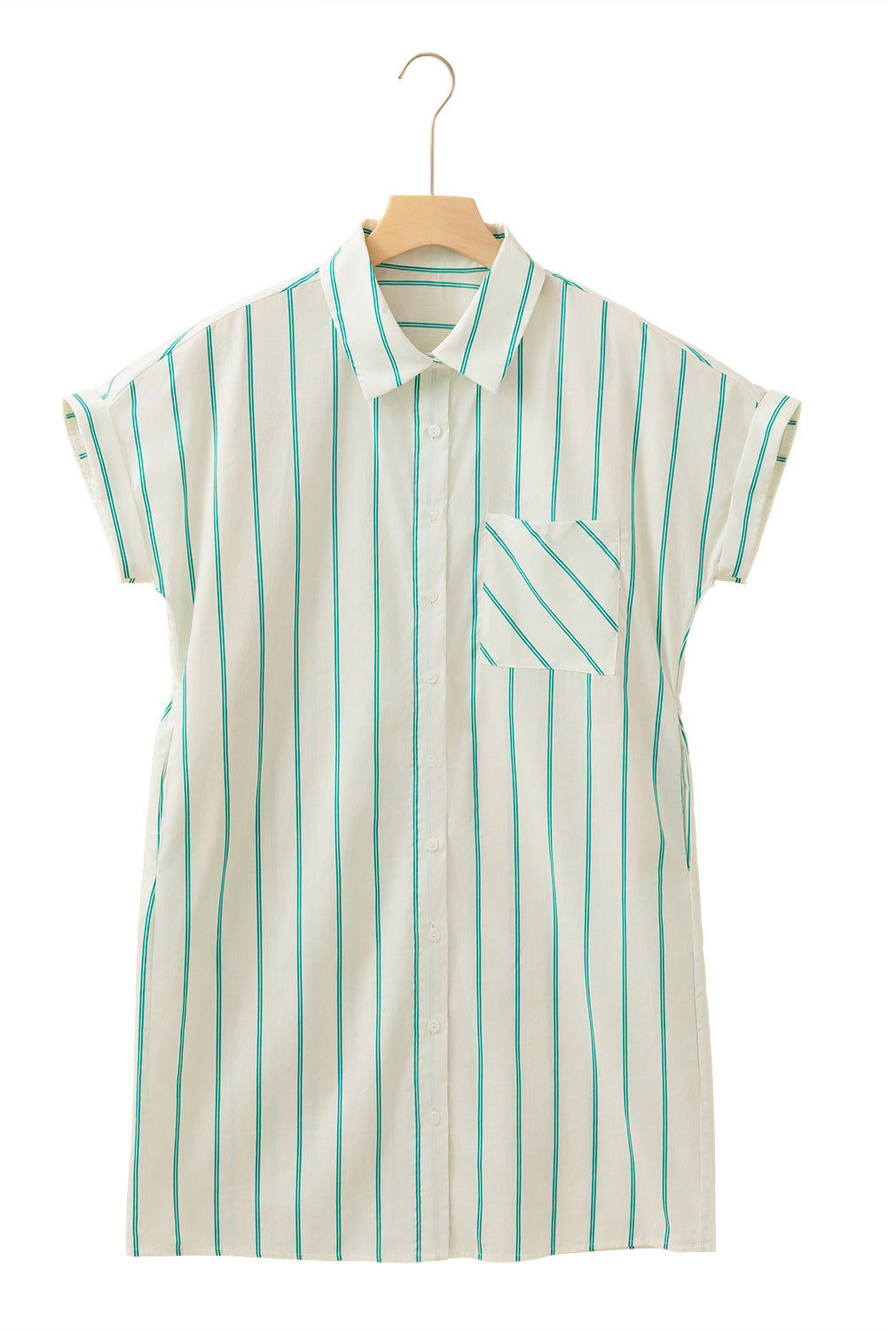 Mint Green Striped Pocket Short Sleeve Mini Dress-True and Wild