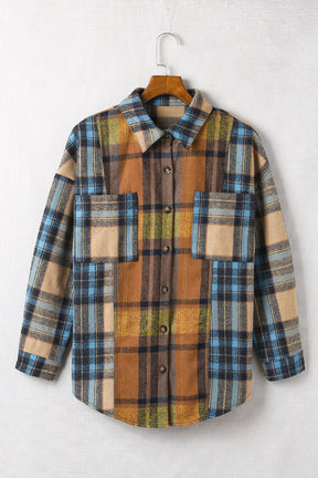 Plaid Collared Neck Long Sleeve Shirt-True and Wild