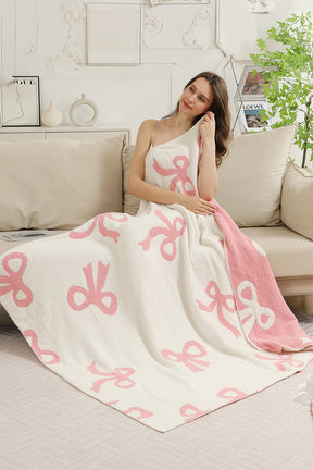 Pink 127*152cm Bow Printed Cozy Soft Throw Blanket-True and Wild