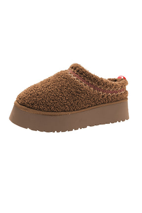 Chestnut Suede Contrast Plush Thick Sole Slippers-True and Wild