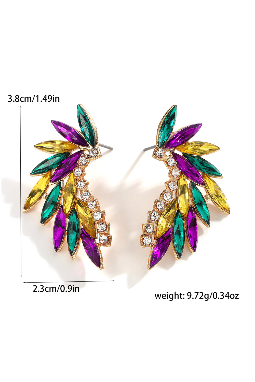 Gold Retro Rhinestone Crystal Mardi Gras Earrings