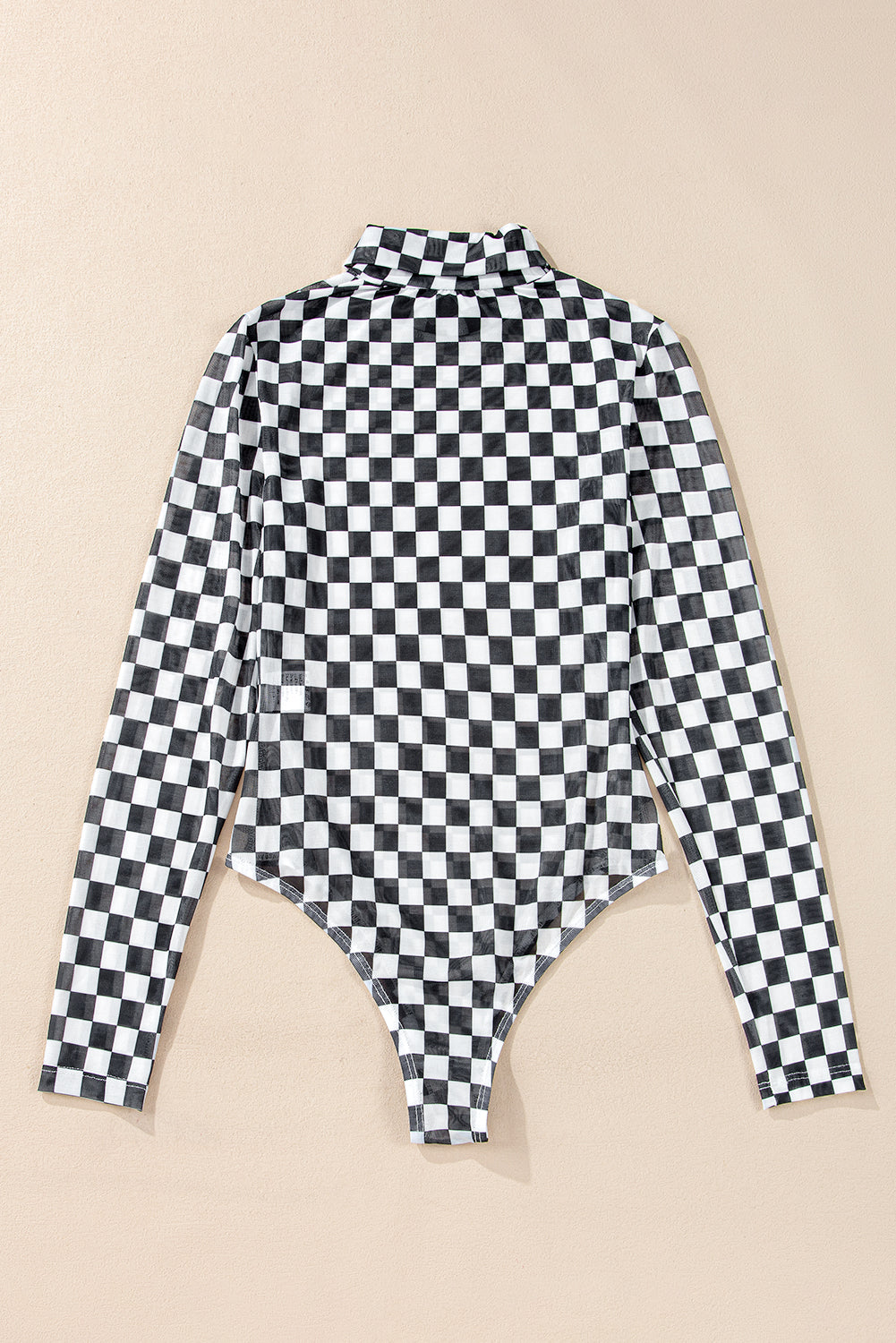 Brown Checkered Print Long Sleeve Mock Neck Bodysuit-True and Wild