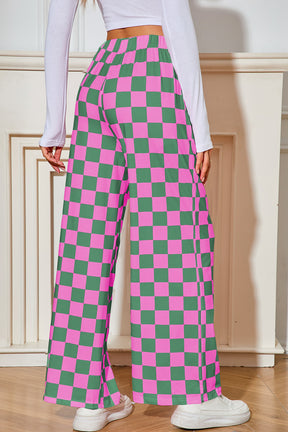 Black Checkered Print High Waist Wide Leg Pants-True and Wild