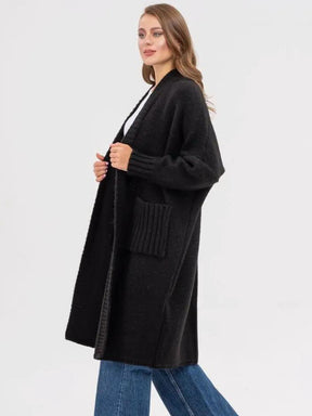 Pocketed Open Front Long Sleeve Longline Cardigan-True and Wild