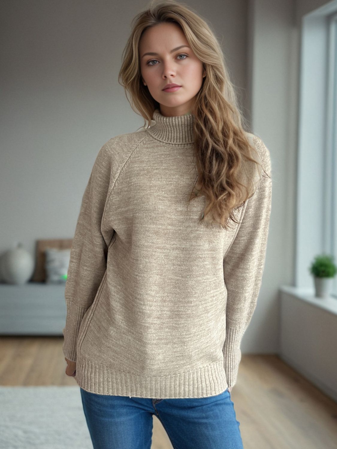 Turtleneck Raglan Sleeve Sweater