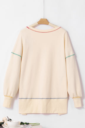 White Contrast Stitching Split Oversized Sweatshirt