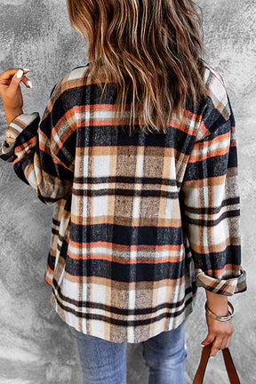 Khaki Plaid Print Casual Button Up Pocket Shacket-True and Wild