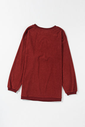 Chestnut Plain Drop Sleeve Crinkle Rib Oversized Sweatshirt-True and Wild