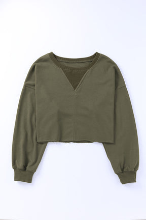 Green Casual Drop Shoulder Cropped Sweatshirt-True and Wild