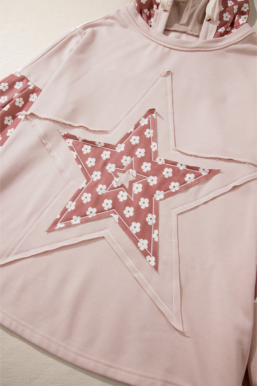 Floral Patchwork Star Pattern Drawstring Hoodie-True and Wild