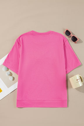 Strawberry Pink Sweet Bow Round Neck T-Shirt