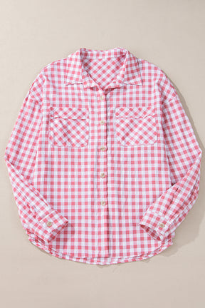 Plaid Collared Neck Long Sleeve Shirt-True and Wild