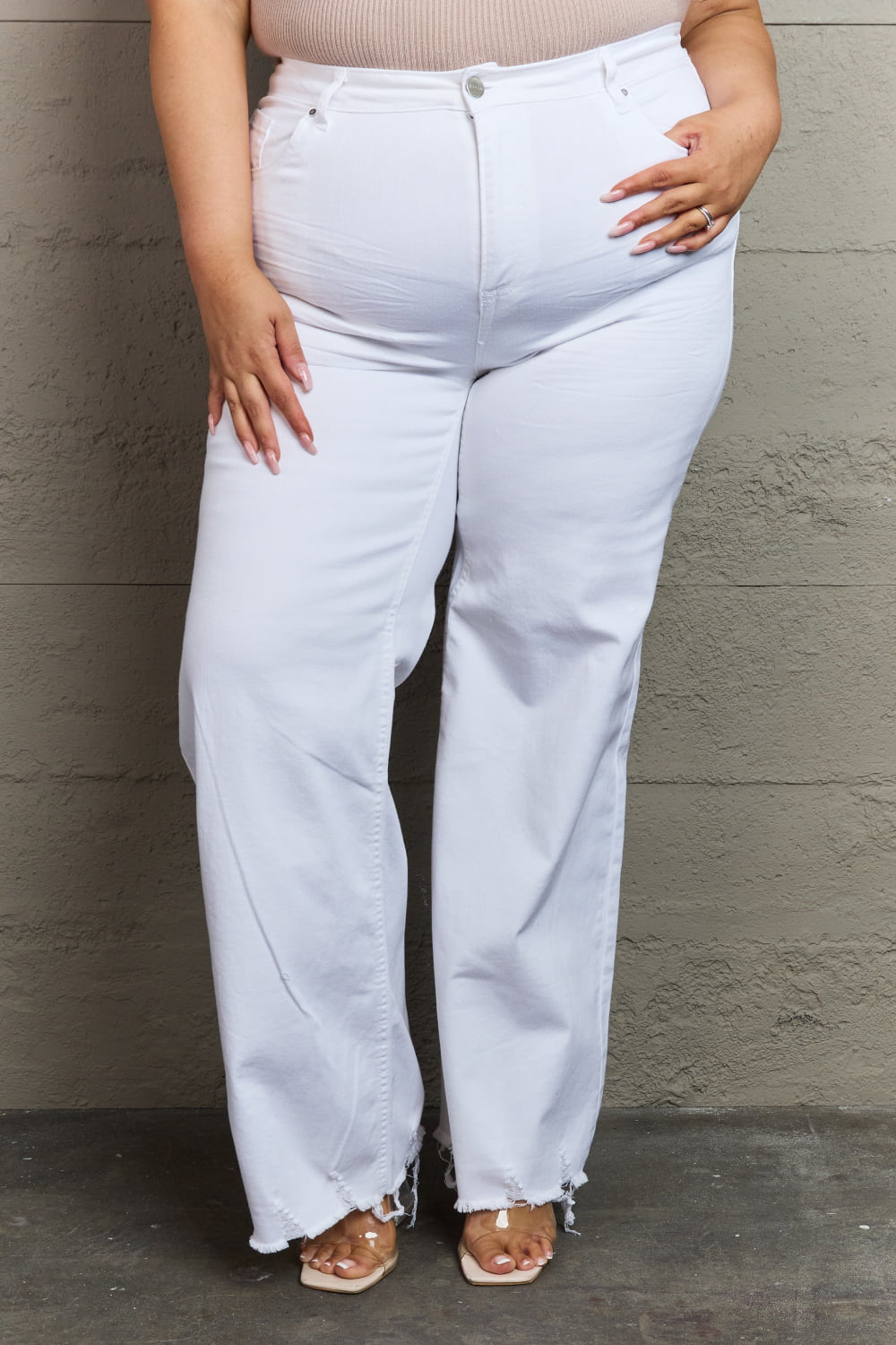 RISEN Raelene Full Size High Waist Wide Leg Jeans in White-True and Wild