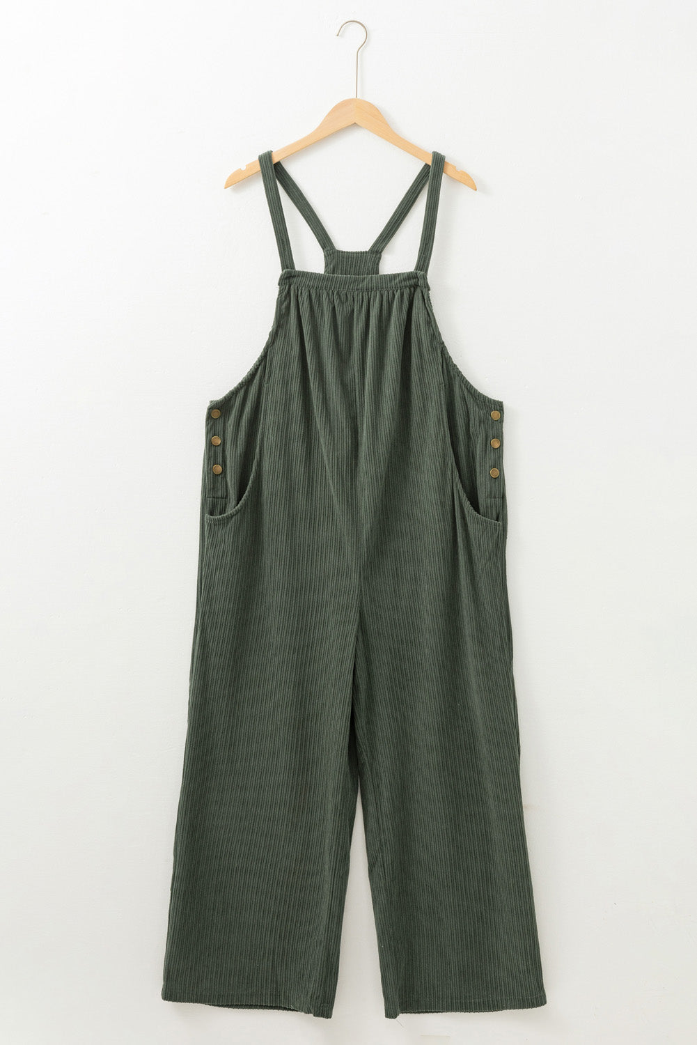 Jungle Green Plus Size Side Pockets Corduroy Overall-True and Wild