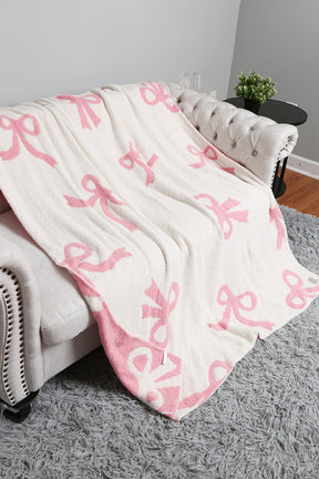 Pink 127*152cm Bow Printed Cozy Soft Throw Blanket-True and Wild