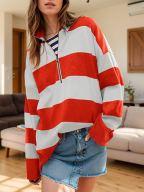 Color Block Half Zip Long Sleeve Sweater-True and Wild