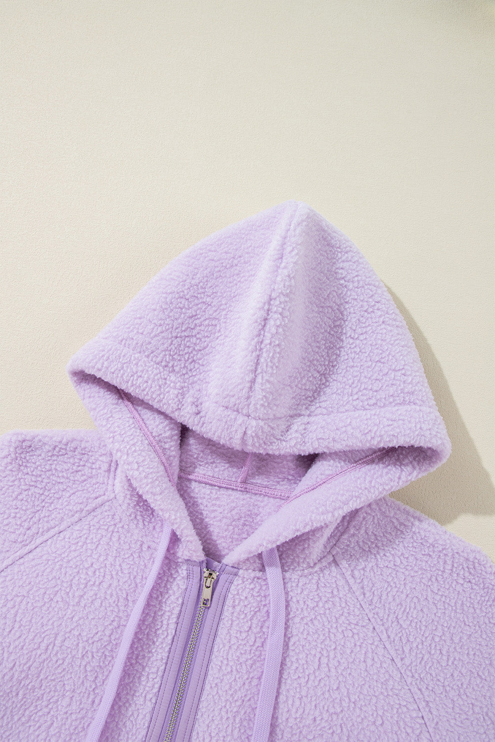 Lavendula Zipped Patch Pocket Fuzzy Drawstring Hoodie-True and Wild