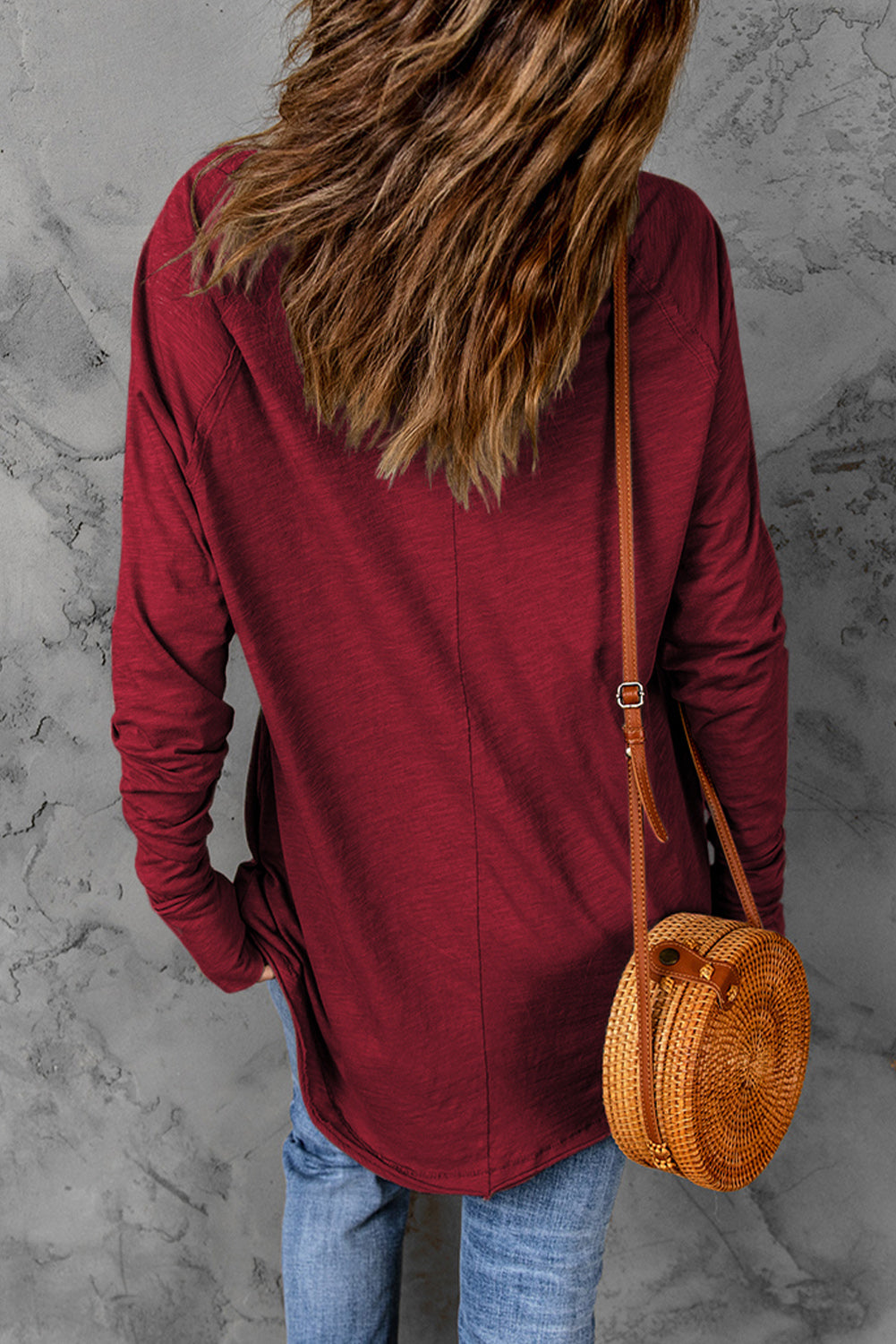 Green Plain Solid Casual Thumbhole Long Sleeve Top-True and Wild