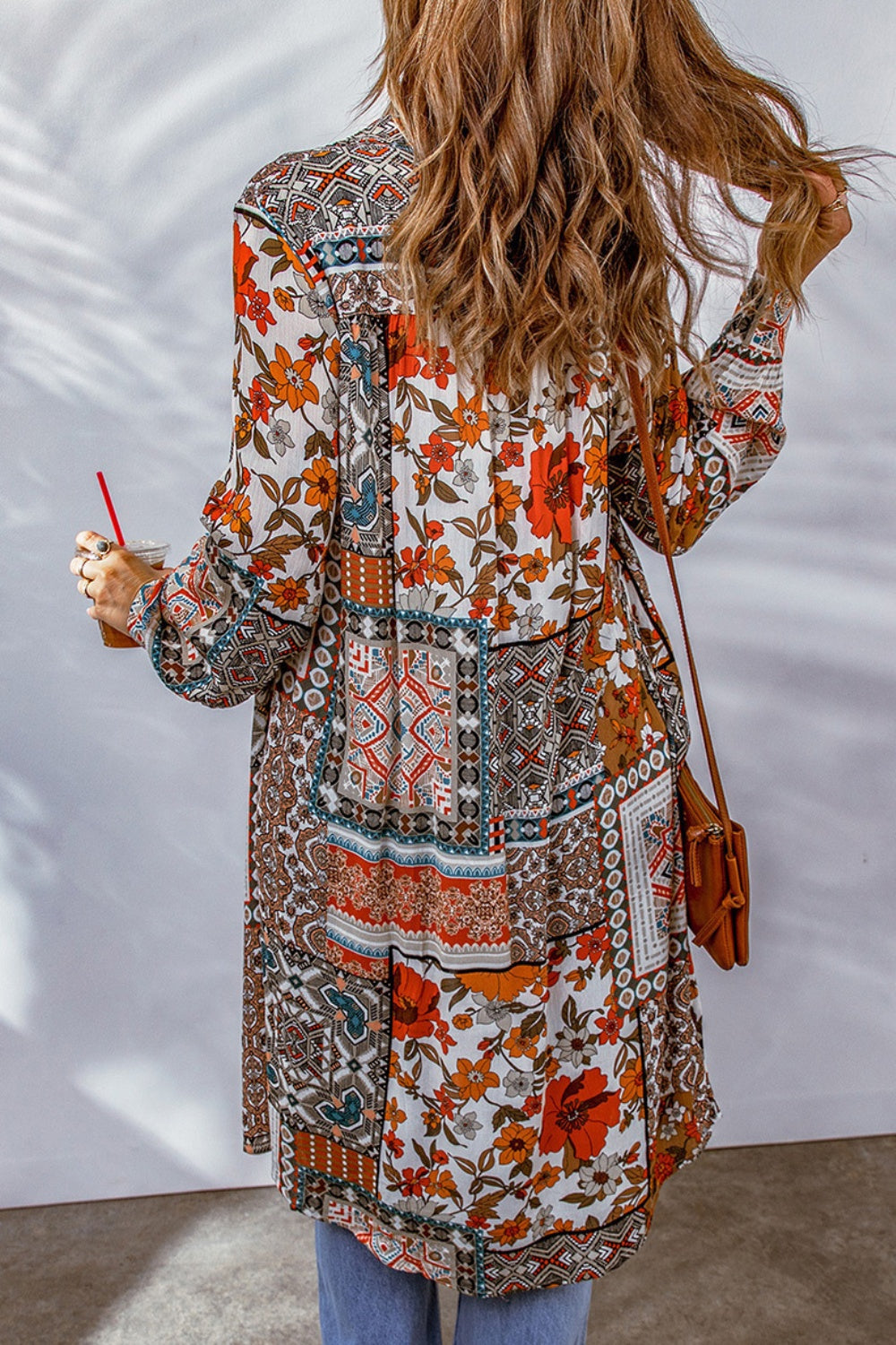 Printed Button Up Long Sleeve Cardigan-True and Wild