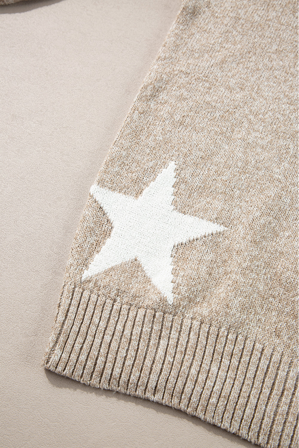 Green Star Pattern Drop Shoulder Knit Sweater