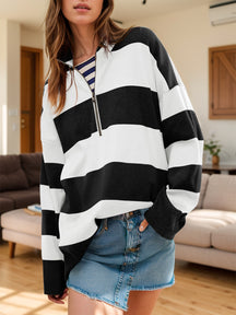 Color Block Half Zip Long Sleeve Sweater-True and Wild