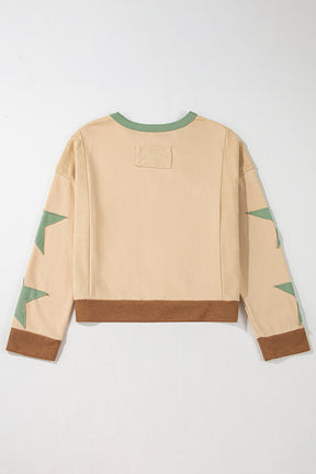 Parchment Star Patchwork Exposed Seam Oversized Sweatshirt-True and Wild