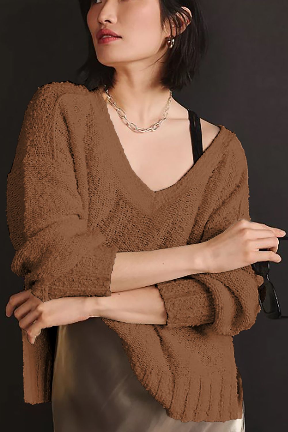 V-Neck Dropped Shoulder Sweater