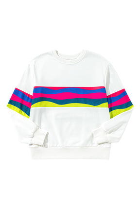 Green Colorful Striped Round Neck Long Sleeve Top