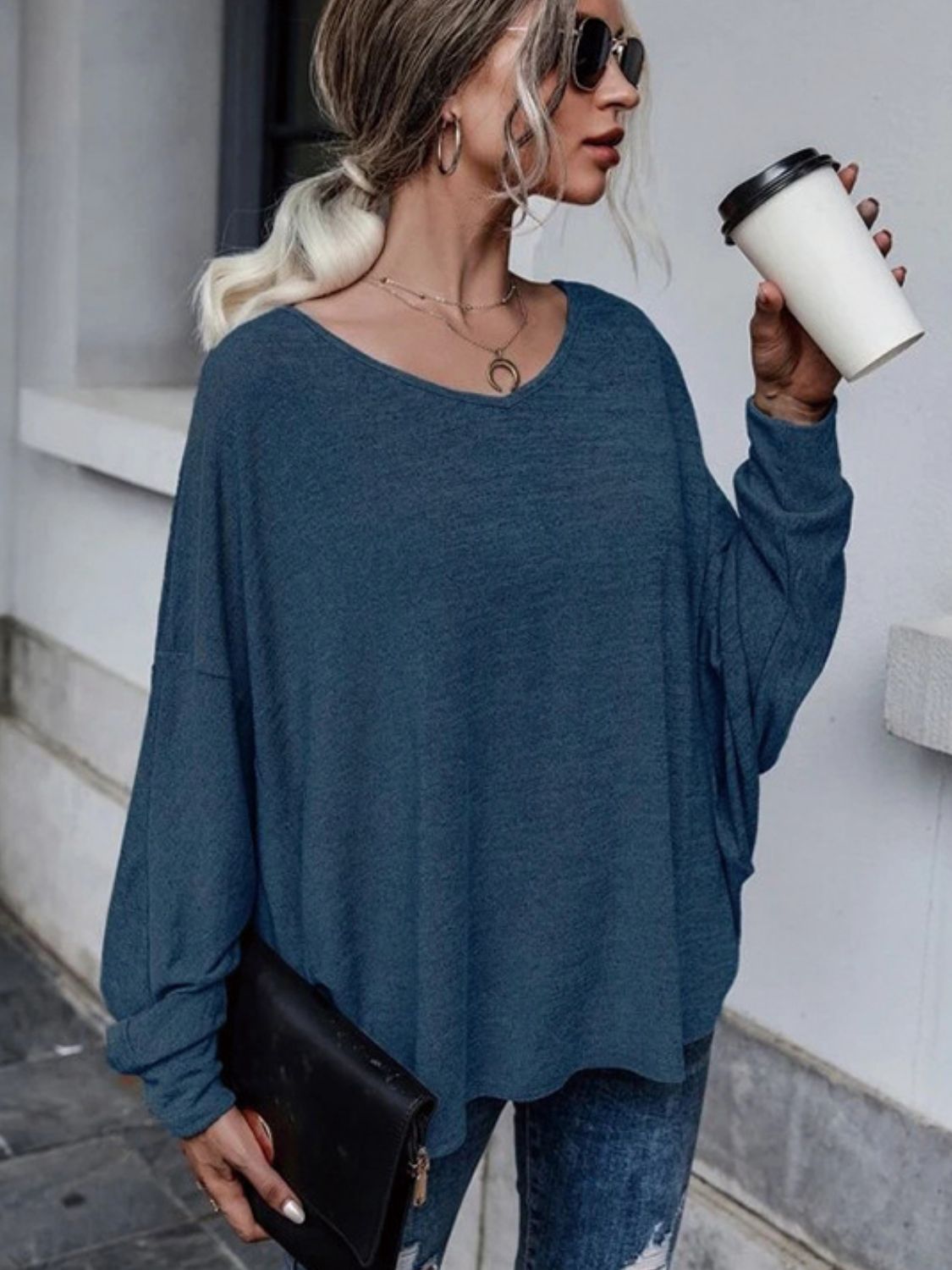 Full Size Double Tie Drop Shoulder Long Sleeve T-Shirt-True and Wild