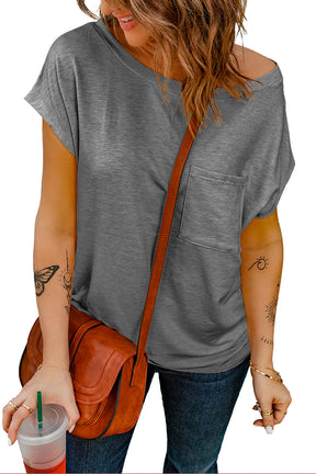 Black Short Sleeve Basic T Shirt with Patch Pocket-True and Wild