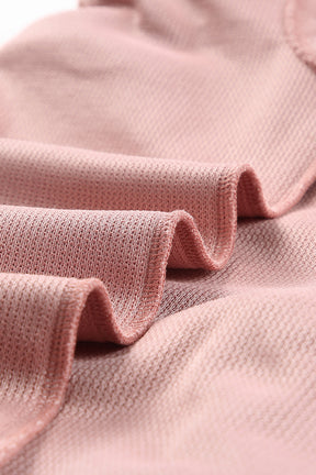 Pink Solid Ribbed Round Neck Pullover Sweatshirt-True and Wild