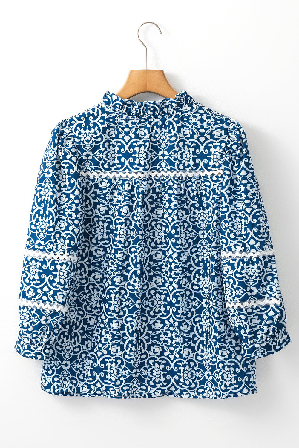 Blue Floral Ric Rac Button Loose Fit Shirt-True and Wild