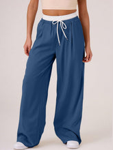 Contrast Waistband Drawstring Wide Leg Pants-True and Wild