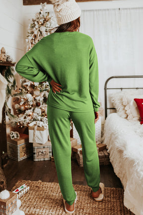 Red Casual Long Sleeve Pullover & Joggers Pajamas Set-True and Wild